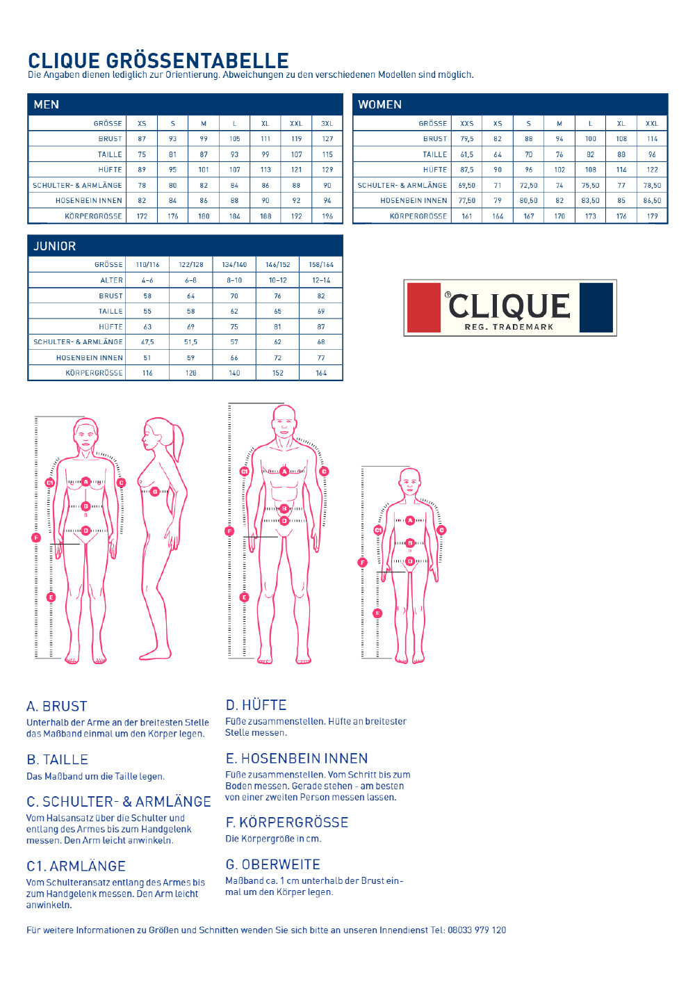 Größentabelle Clique